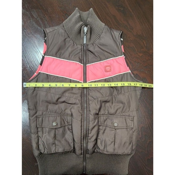 Vintage Le Tigre Women Reversible‎ Puffer Vest Pink Argyle Y2K Mock Neck M - Picture 12 of 14